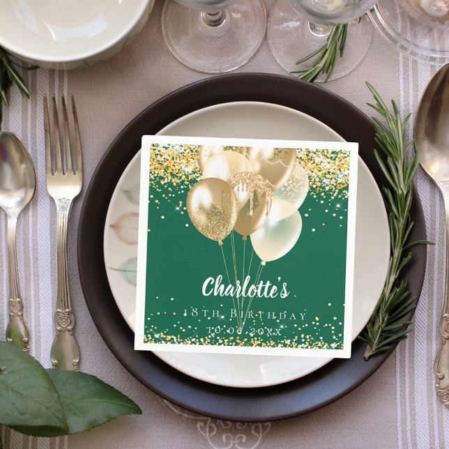 Guld-ballonger konetti, grönt pappersservett (Skapare uppladdad)