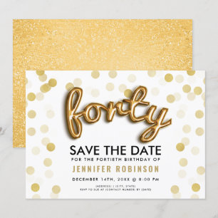 Guld Ballons Glitter 40:e födelsedagen sparar datu Inbjudningar