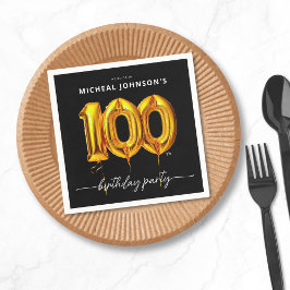 Guld Balloon Black 100:e Födelsedagsfesten Pappersservett