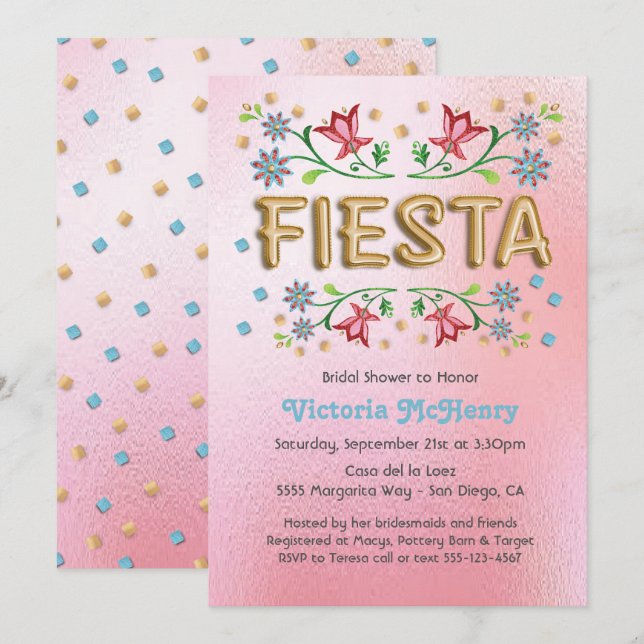 Guld Balloon Fiesta Inbjudningskort för möhippa (Fram/baksida)