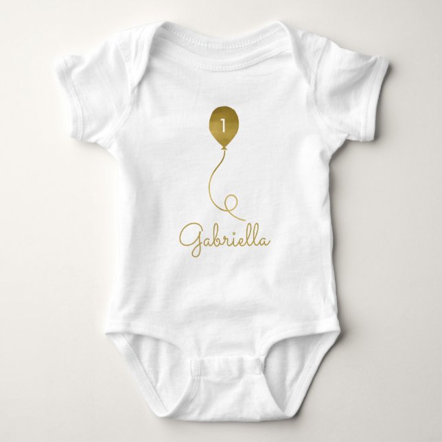 Guld Balloon Namn och 1:a/vilken ålder som helst T Shirt (Framsida)