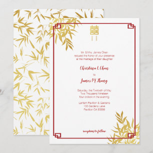 Guld Bamboo Dubbla Happity Chinese Bröllop Inbjudningar