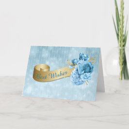 Guld-banderoll med Blåa blommor Bröllop Kort