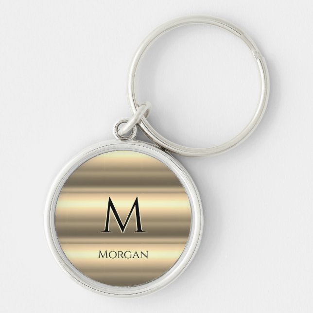Guld Bands, Black Namn och Monogram Rund Silverfärgad Nyckelring (Framsidan)