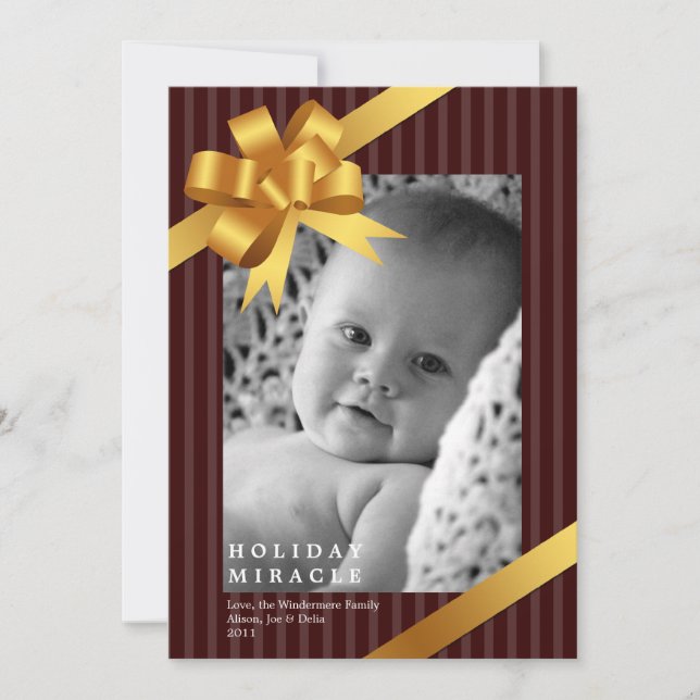 Guld bandsbow ram jul mirakel baby först julkort (Framsida)