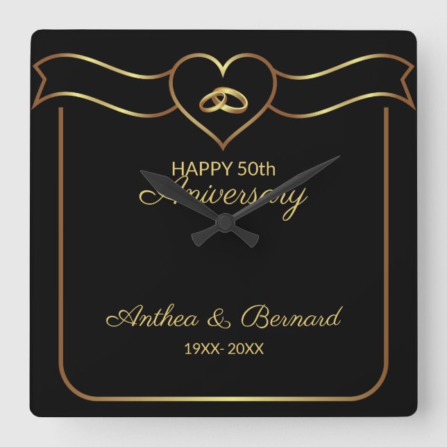 Guld Banner Fyrkantig Klocka (Framsida)