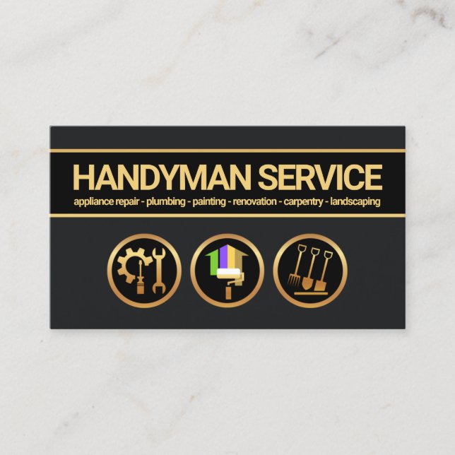 Guld Banner Kreativ Handyman Verktyg entreprenör Visitkort (Framsida)