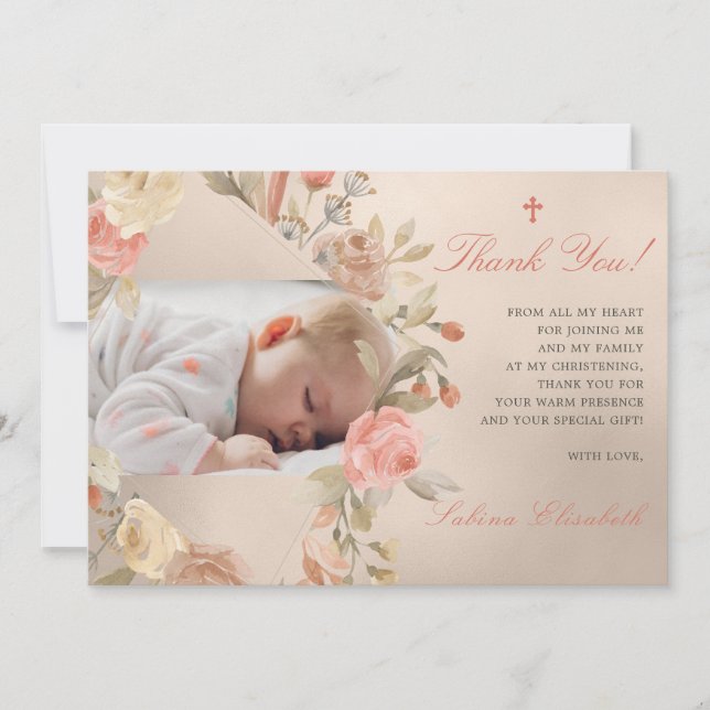 Guld Baptism Christening Baby Ro Garden Photo Tack Kort (Framsida)