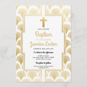 Guld Baptism Kor Christine Twenties Art Deco Inbjudningar