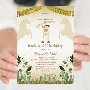 Guld Baptism Mexikos första födelsedag Blommigt Inbjudningar