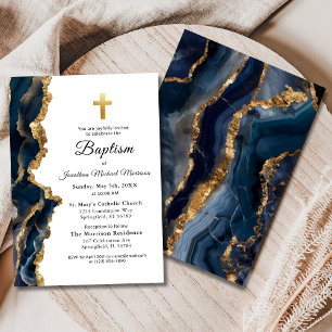 Guld-baptism Modern Elegant för marinblåagat agat Inbjudningar