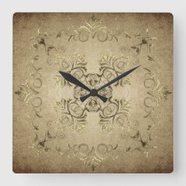 Guld- barock på grungebakgrund fyrkantig klocka