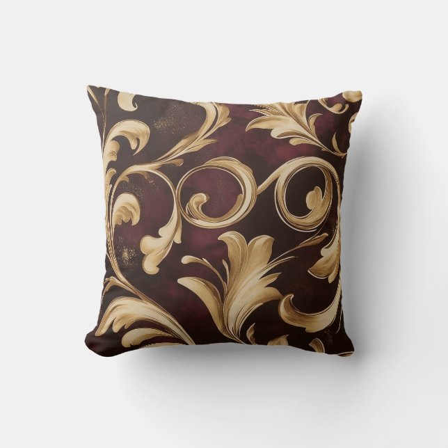 Guld Baroque-Rullan om Burgundy Kudde (Framsida)