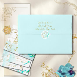 Guld Baroque Teal Elegant Vintage bröllop Runt Klistermärke