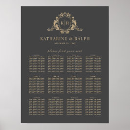 Guld Baroque Vapensköld Monogram Bröllop Sittplats Poster