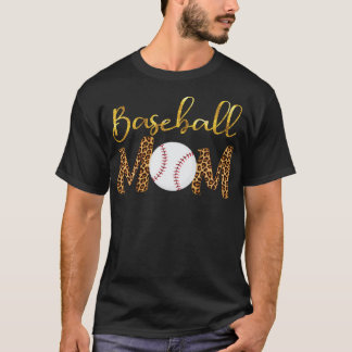 Guld baseball Mamma Leopard Design Funny Mors dag T Shirt