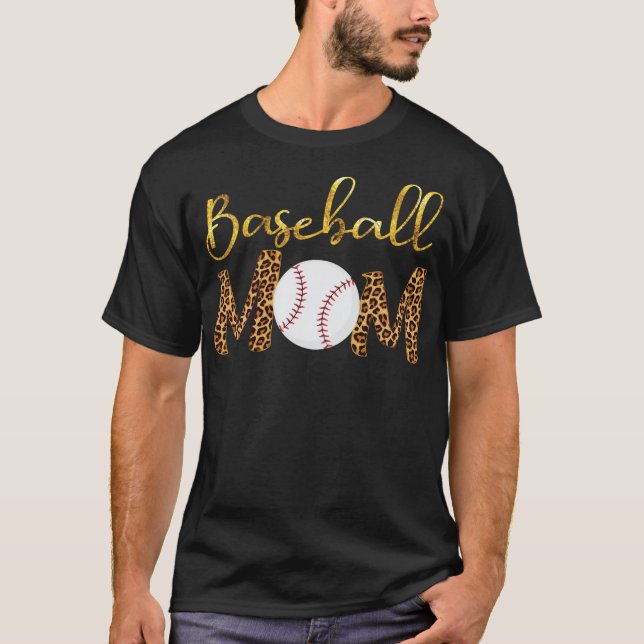 Guld baseball Mamma Leopard Design Funny Mors dag T Shirt (Framsida)