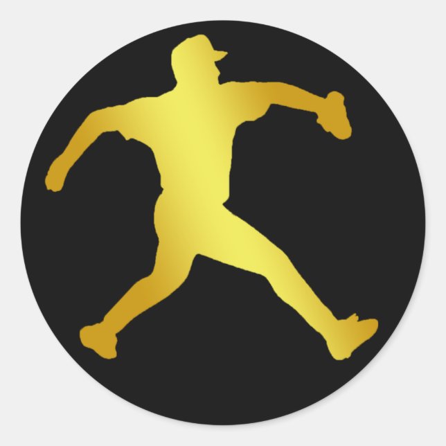 GULD BASEBALL PITCHER RUNT KLISTERMÄRKE (Framsida)