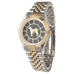 Guld Basenji Hund Silhouette Armbandsur