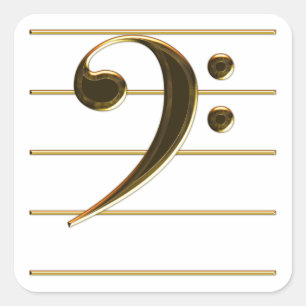 Guld Bass Clef Music Note Fyrkantigt Klistermärke
