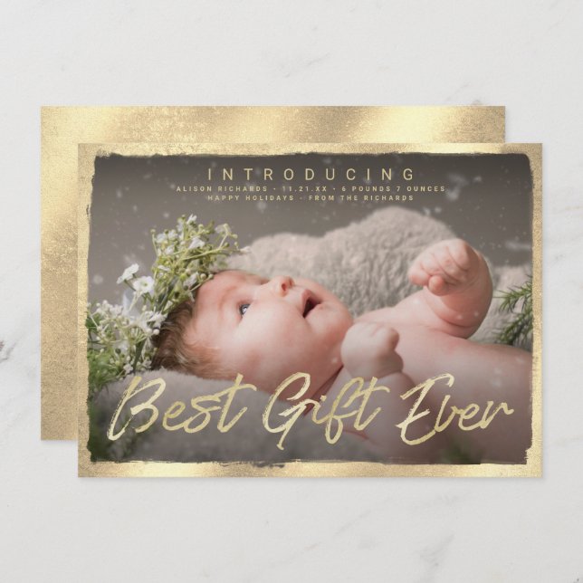 Guld bästa gåva någonsin Baby födelsemeddelande om Inbjudningar (Fram/baksida)