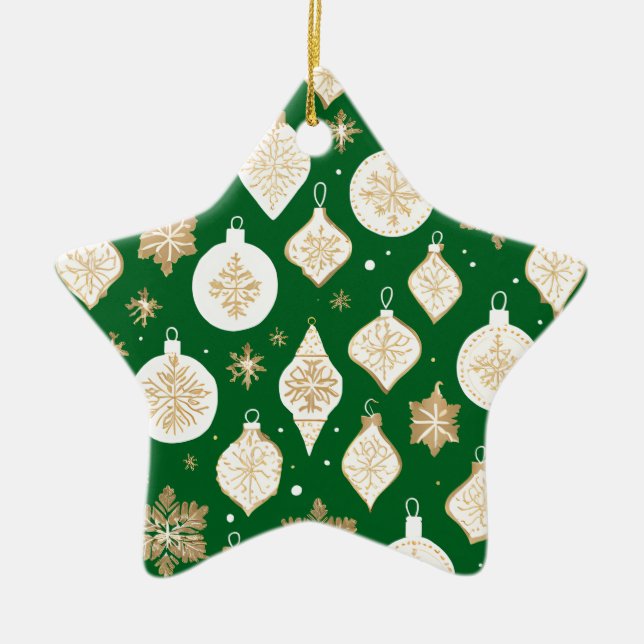 Guld Bauble Design grön bakgrund Julgransprydnad Keramik (Framsidan)