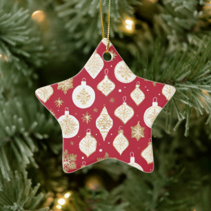 Guld Bauble Design röd bakgrund Julgransprydnad Keramik