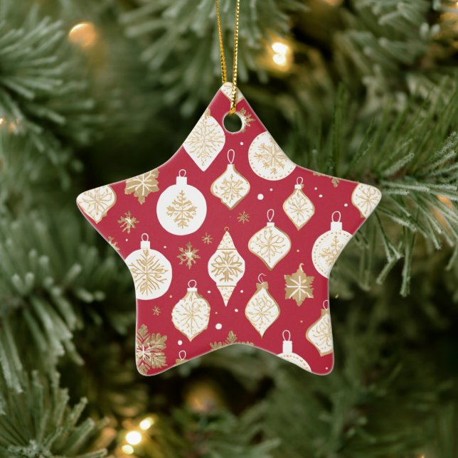 Guld Bauble Design röd bakgrund Julgransprydnad Keramik (Träd)
