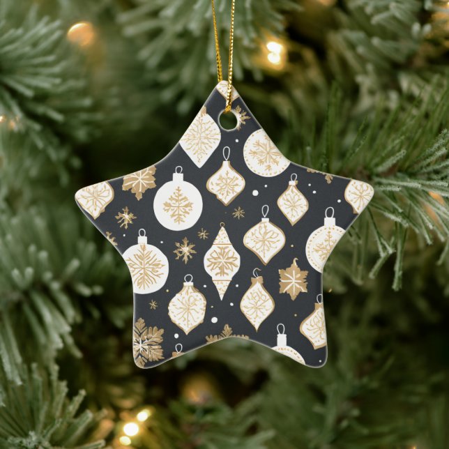 Guld Bauble Design Svart bakgrund Julgransprydnad Keramik (Träd)