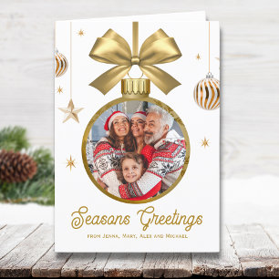 Guld Bauble Family Photo Helgkort