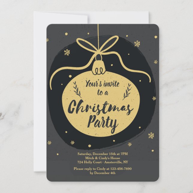 Guld Bauble jul Party Inbjudningar (Framsida)