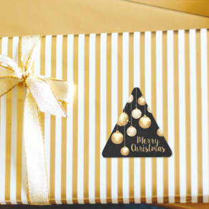 Guld Baubles jul Ornaments on Black Triangelformat Klistermärke