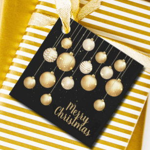 Guld Baubles Julgran Ornaments on Black Gåvor Etiketter