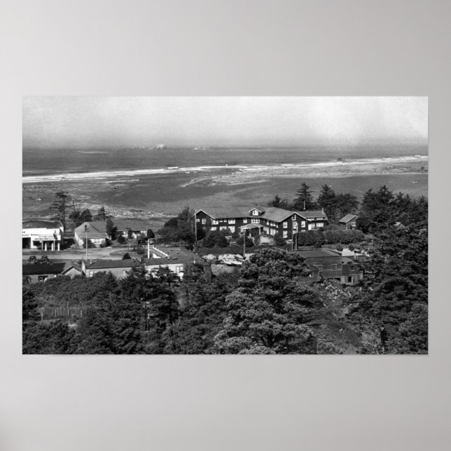 Guld Beach, Oregon Town View och Sunset Inn. Poster (Framsidan)