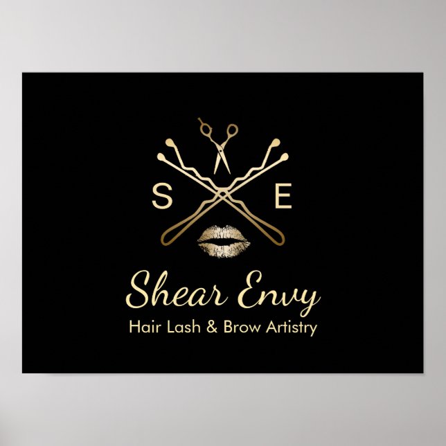 Guld Beauty Salon Logotyp Makeup Artist Hair Styli Poster (Framsidan)