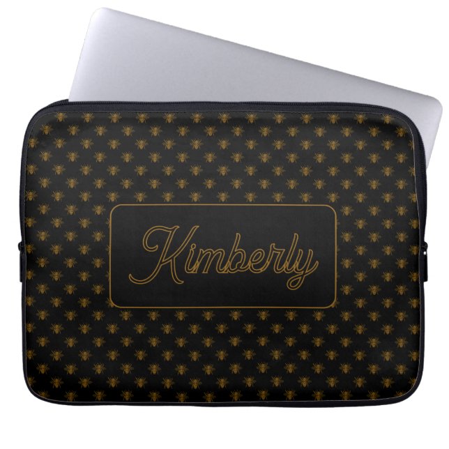 Guld Bee Anpassad Namn Monogram Design Laptop Fodral (Framsidan)