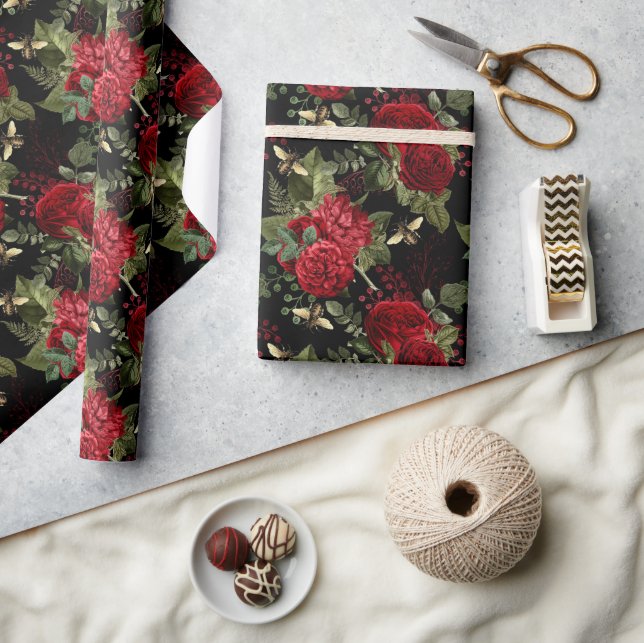 Guld Bee Blommigt Elegant Gift Presentpapper (Hantverk)