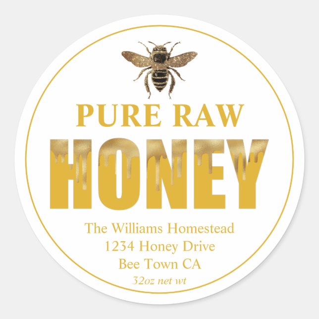 Guld Bee honung burk etikett Honey Bee & Apiary na (Framsida)