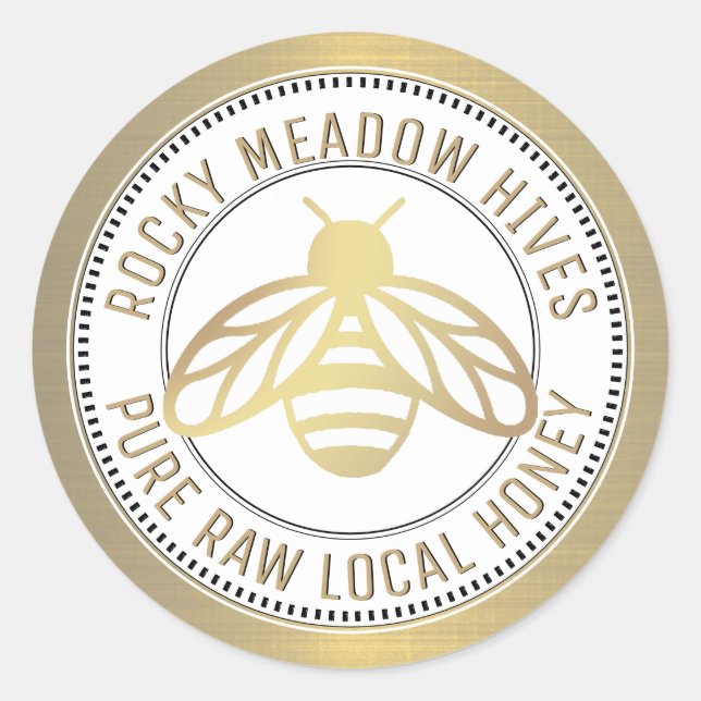 GULD BEE LOGOTYP BEEKEEPER HONEY LID BURK ETIKETT (Framsida)