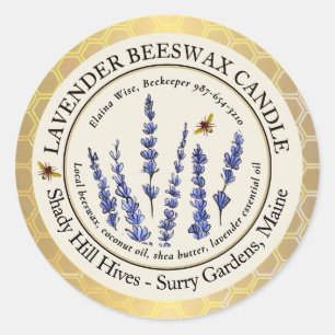 Guld Beeswax Candle etikett Honeycomb Bees Lavende