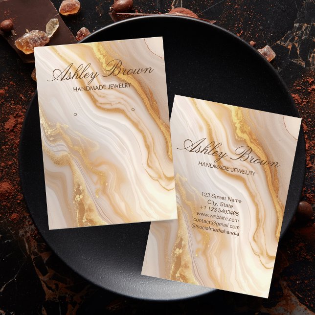 Guld Beige Marble Handmade Jewelry Earring Visning Visitkort (gold beige marble)