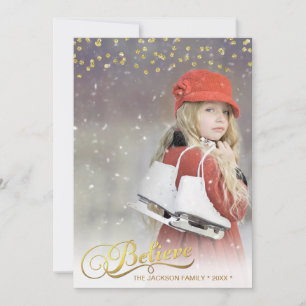 Guld BELIEVE Faux Glitter Confetti Helgdag Photo Julkort