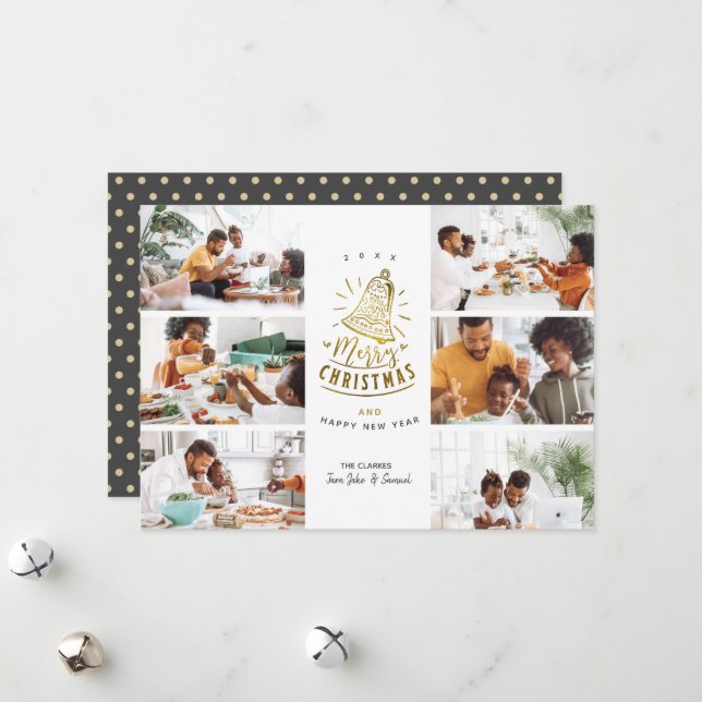 Guld Bell God jul 6 Fotokollage Julkort (Fram/Back In Situ)