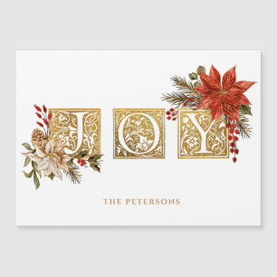 Guld belyst Joy Block Brev w/Poinsettias