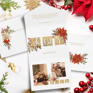 Guld belyst Joy Block Brev w/Poinsettias