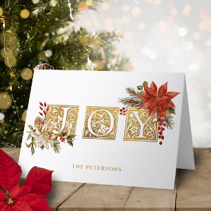 Guld belyst Joy Block Brev w/Poinsettias Helgkort