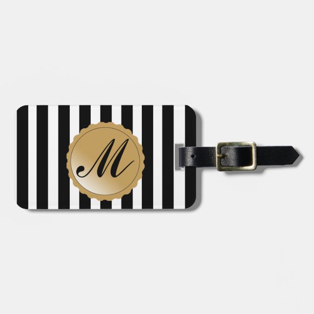 Guld- beställnings- Monogram för randig Bagagebricka (Horisontell Framsida)