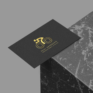 Guld Bicycle Logotyp Elegant Monogram Black Leathe Visitkort