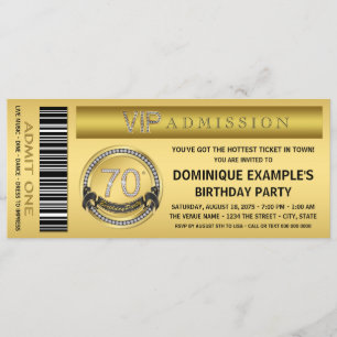 Guld Biljett VIP 70-årsfest Inbjudningar