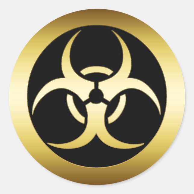 GULD BIO-HARZARD SYMBOL RUNT KLISTERMÄRKE (Framsida)